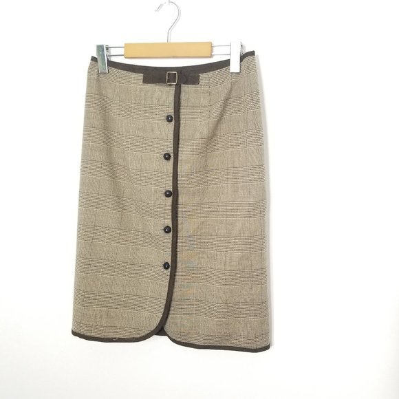 Vintage L'Officiel Wool Blend Lined Faux Suede Trim Tan Hounds Tooth Plaid Sz 4 - Picture 5 of 10